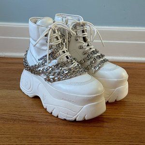 Naked Wolfe Spike Platform Boots White Leather with Chains SZ 38